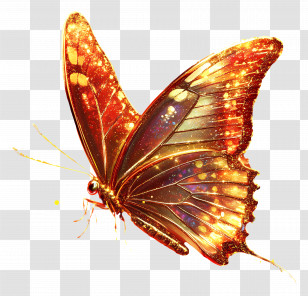 Sparking Butterfly - Golden Butterfly With Sparkling Wings Transparent PNG