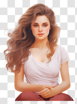 Woman - Woman With Long Hair In White Shirt Transparent PNG