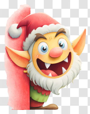 Elf Peeking From Wall - Cheeky Santa-Hat Elf Peeking Transparent PNG