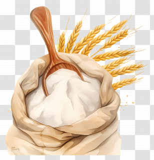 Corn Flour - Open Bag Of Flour With Wheat And Spoon Transparent PNG