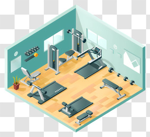 Gym Room - Isometric Gym With Fitness Equipment Transparent PNG