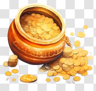 Gold Coins - Golden Pot Overflowing With Coins Illustration Transparent PNG