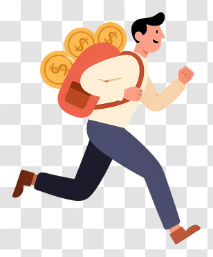 Man Carrying Coin Backpack Cartoon Transparent PNG