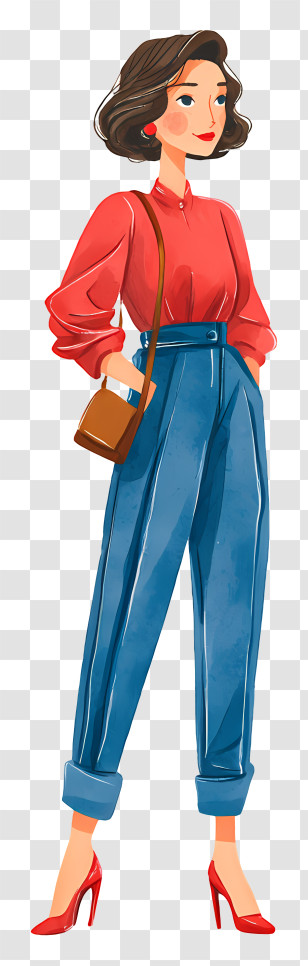 Woman Wearing Red Blouse - Stylish Woman In Red Outfit Transparent PNG