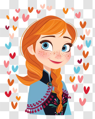 Frozen Anna Princess - Girl With Braids Surrounded By Hearts Transparent PNG