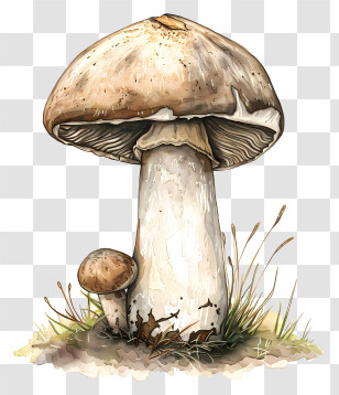 Common Mushroom - Detailed Mushrooms Growing In Grass Illustration Transparent PNG