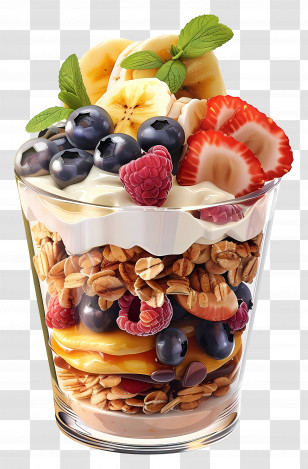 Yogurt Parfait - Fruit And Granola Parfait In A Glass Transparent PNG
