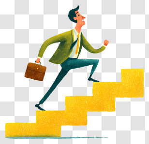 Climbing Stairs To Success - Man Climbing Stairs With Briefcase Transparent PNG