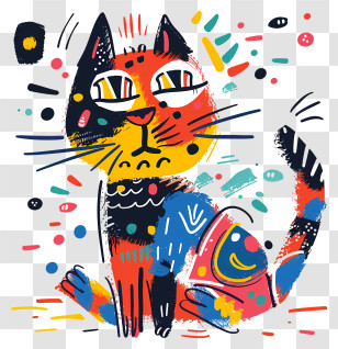 Silly Cat - Colorful Cat Illustration Transparent PNG