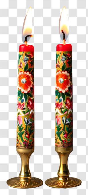 Orthodox New Year Candles - Tall Decorative Candles With Floral Patterns Transparent PNG