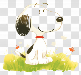 Snoopy Spring - Cute Cartoon Dog Sitting On Grass Transparent PNG