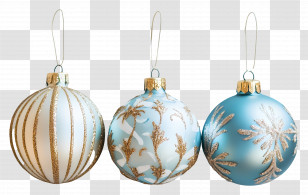 Girly Christmas - Elegant Blue And Gold Christmas Ornaments Transparent PNG