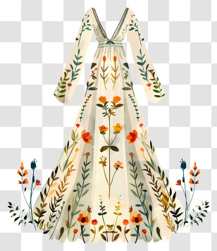 Boho Dresss - Elegant Floral Pattern Dress Transparent PNG