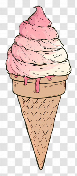 Gelato - Pink And White Ice Cream Cone Illustration Transparent PNG