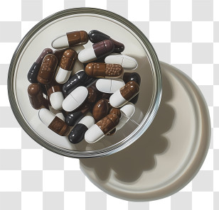 Medicine Tablet - Glass Bowl Filled With Capsules And Pills Transparent PNG