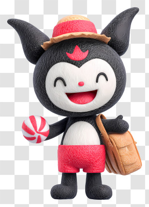 Kuromi In Summer Vacation - Character With Ball And Backpack Transparent PNG