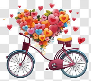 Pink Bicycle - Bicycle Decorated With Heart-Shaped Flowers Transparent PNG