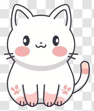 Cute White Cat - Cute White Cartoon Cat With Pink Cheeks Transparent PNG
