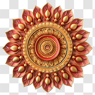 Ashoka Chakra - Intricate Mandala Design In Red And Gold Transparent PNG