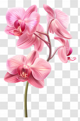 Pink Orchid Flower - Pink Orchid Flowers On Stem Transparent PNG