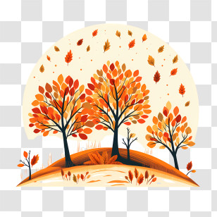 Autumn Tree - Vibrant Autumn Trees With Falling Leaves Illustration Transparent PNG
