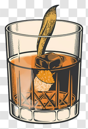 Glass Of Alcohol - Whiskey Glass With Ice Transparent PNG