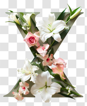 Floral Letter X - Floral Letter X With White Lilies And Pink Roses Transparent PNG