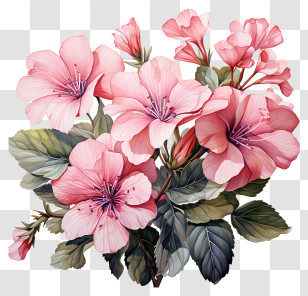 Pink Flowers - Pink Flower Illustration With Delicate Leaves Transparent PNG