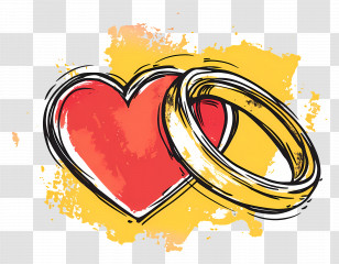 Wedding Card Design - Heart And Wedding Rings Illustration Transparent PNG