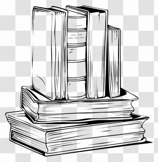Books - Stacked Books Line Sketch Illustration Transparent PNG