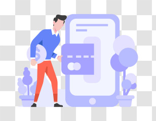 Credit Card Transaction - Man With Smartphone And Credit Card Illustration Transparent PNG