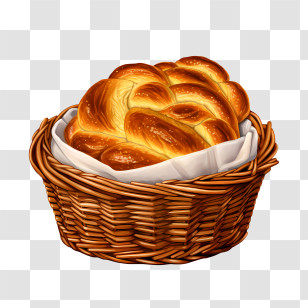 Challah Bread - Braided Bread In Wicker Basket Transparent PNG