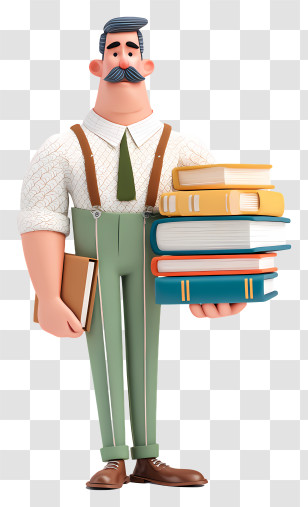 Teacher With Books - Cartoon Man With Books Transparent PNG