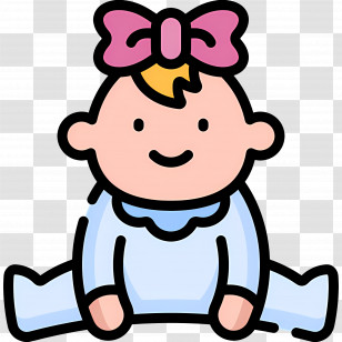 Baby Girl - Cartoon Illustration Of A Baby Girl With Pink Bow Transparent PNG