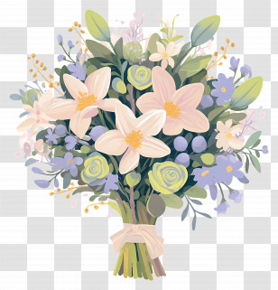 Wedding Bouquet - Bouquet Of Flowers With Lilies And Roses Transparent PNG