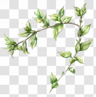 Green Twig - Green Leafy Branch Illustration In Natural Style Transparent PNG