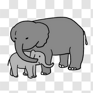Cartoon - Mother And Baby Elephants Transparent PNG