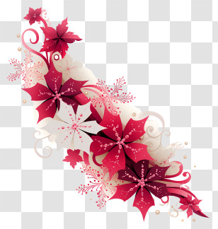 Snow Flake Art - Elegant Red Poinsettia Floral Swirl Transparent PNG