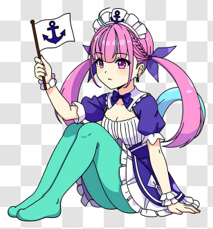 Minato Aqua - Sailor Maid Anime Girl With Anchor Flag Transparent PNG