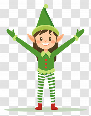 Christmas Elf - Cheerful Cartoon Elf In Festive Green Costume Transparent PNG