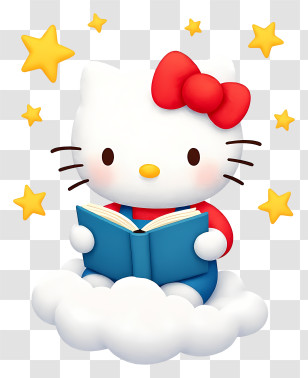 Hello Kitty Reading - Cute Kitten Reading On Cloud Transparent PNG