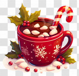 Christmas Hot Chocolate - Hot Chocolate In Red Festive Mug With Candy Stick Transparent PNG