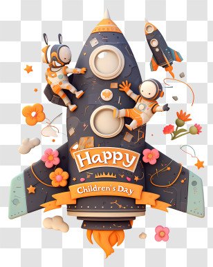Childrens Day Background - Happy Children's Day Space Rocket Transparent PNG