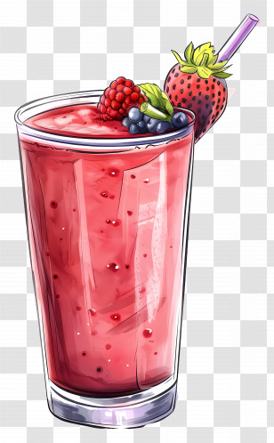 Smoothie - Berry Smoothie In Tall Glass With Fresh Garnish Transparent PNG