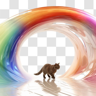 Rainbow Bridge Remembrance Day - Cat Walking Through A Colorful Rainbow Tunnel Transparent PNG