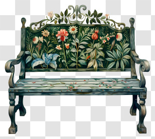 Garden Bench - Decorative Floral Garden Bench Transparent PNG