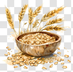Oats - Bowl Of Oats With Wheat Stalks Transparent PNG