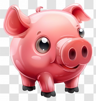 Piggy Bank - Adorable Cartoon Pink Pig Character Transparent PNG