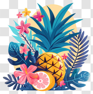 Tropical Background - Tropical Fruits And Floral Arrangement Transparent PNG