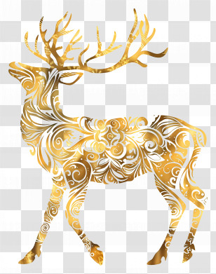 Golden Reindeer - Elegant Golden Deer With Ornamental Patterns Transparent PNG